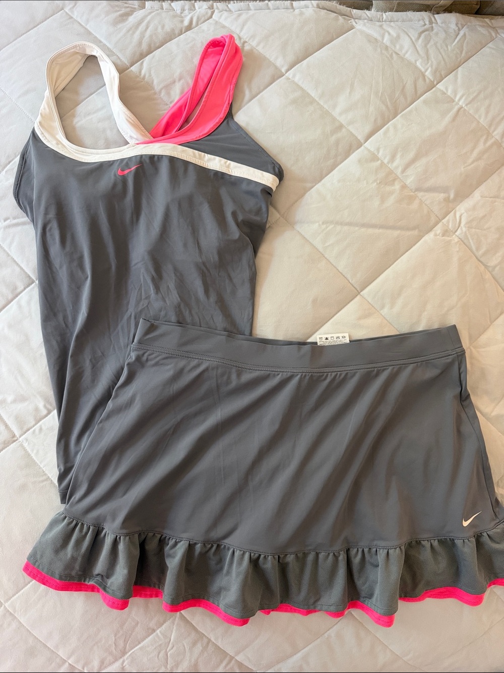 Nike Gray and Pink Athletic Tank & Ruffle Skort Set